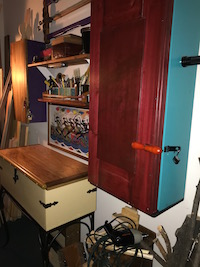 View of spanish style chest at dusk in the shop.