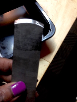 Curved scrub plane blade after sharpening.