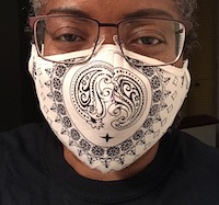 Shirley J wearing a protective face mask