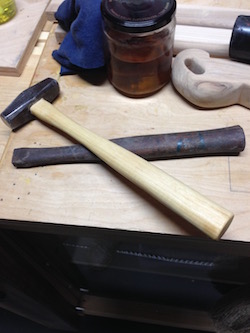 Blacksmith hammer after handle replaced from a hickory blank