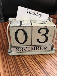 Block calendar showing date of Tuesday, November 3