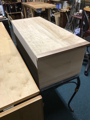 View of the breadboard ends of the chest lid.