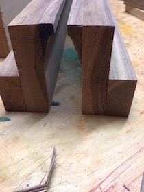 The "z" shaped walnut block used for the saw sharpeniing vise jaws.