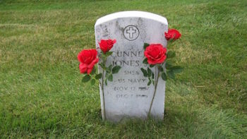 Stone grave marker at the soldiers cemetery for veterans day post.