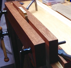 Moxon vise for holding wood blocks when cutting dovetails.