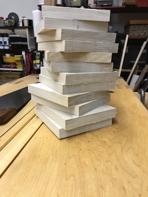 Six inch square blocks ready for dovetail cutting practice.