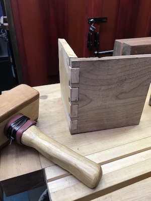 Four dovetails on 1/2" walnut and cherry blocks