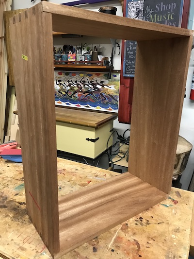 The altar healing cabinet carcass after locking the dovetail corners.