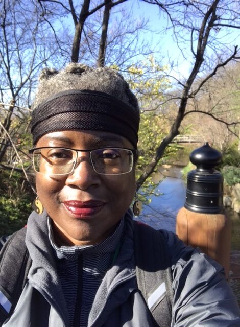 Shirley J at the red bridge at the Japanese garden.