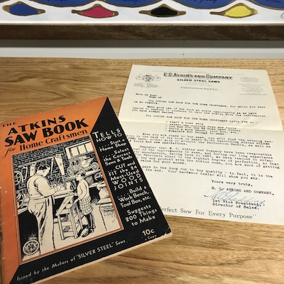 Archive copy of E C Atkins sales office letter and saw brochure.