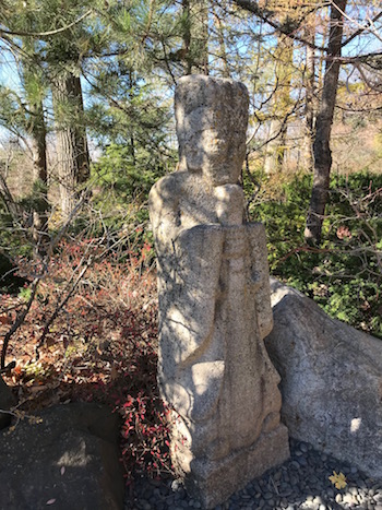 A stone scuplture in the Japanese garden.
