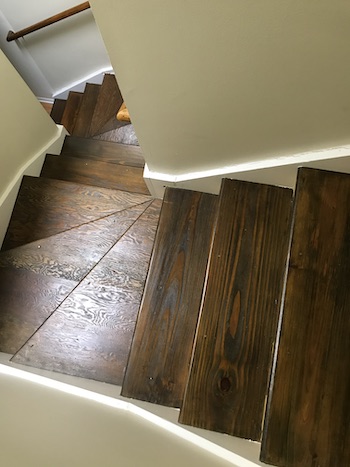 Top view of the stairway staining project.