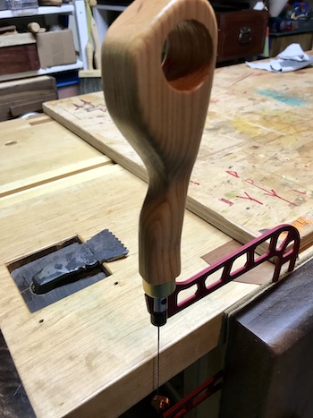 Assembled fret saw in the end vise.