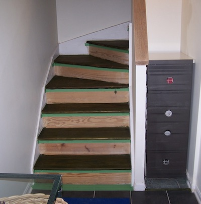 Another view of initial staining of the stair treads.