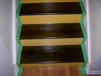 Taped stairs before painting stringers.