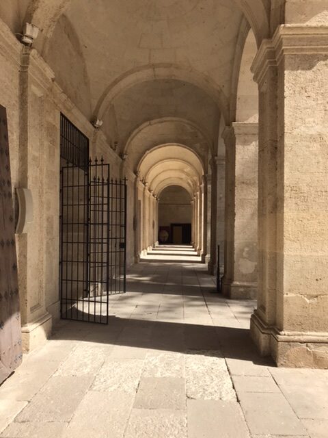 Exterior walkway of Almeria Cathedral in Spain.