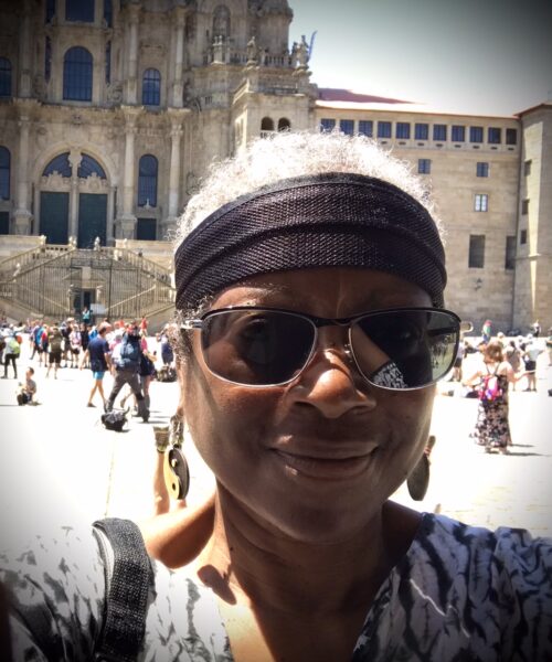 A woman in the square at Santiago.