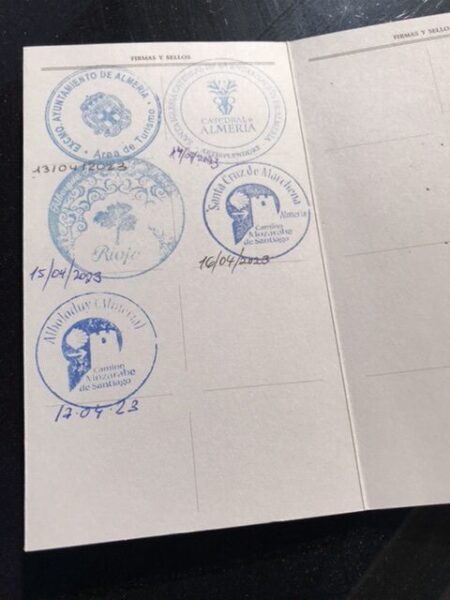 A few albergue's stamps on the pilgrim's passport.