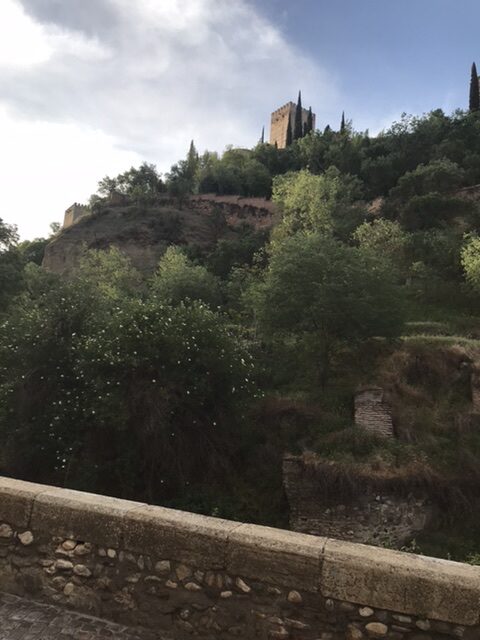 Alhambra complex in sight while arriving in Granada 
