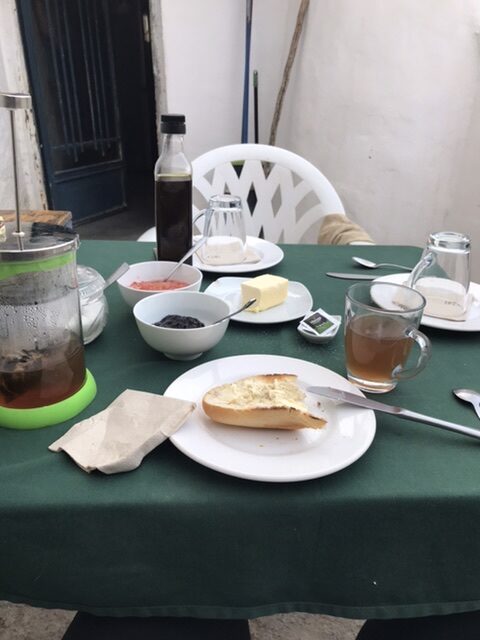 Tea not coffee at a private albergue in Andalusia.