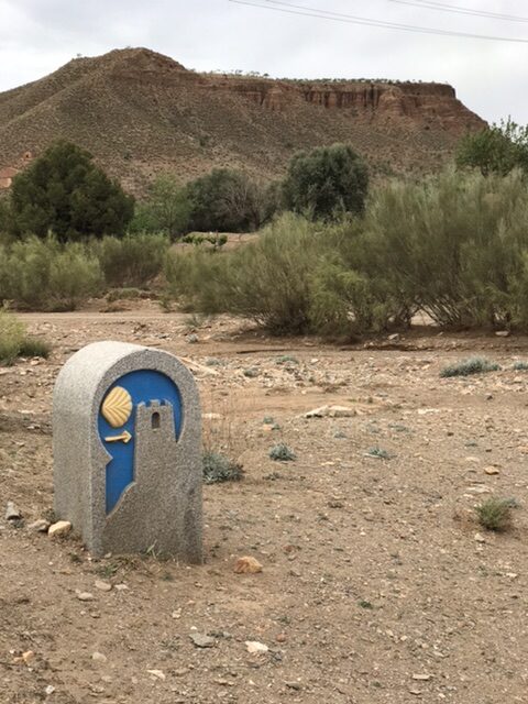 A marker on the camino Mozarabe in the mountains of Andalusia in Spain.