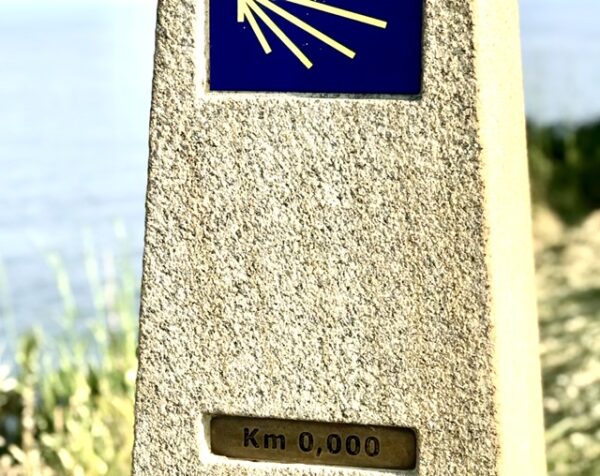Closeup of the zero marker at Fisterra, Spain.