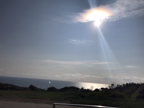 The sun over the Atlantic Ocean at Fisterra, Spain.