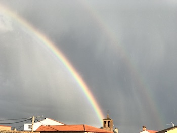 A double rainbow after a thunderstorm over camino Sanabres.